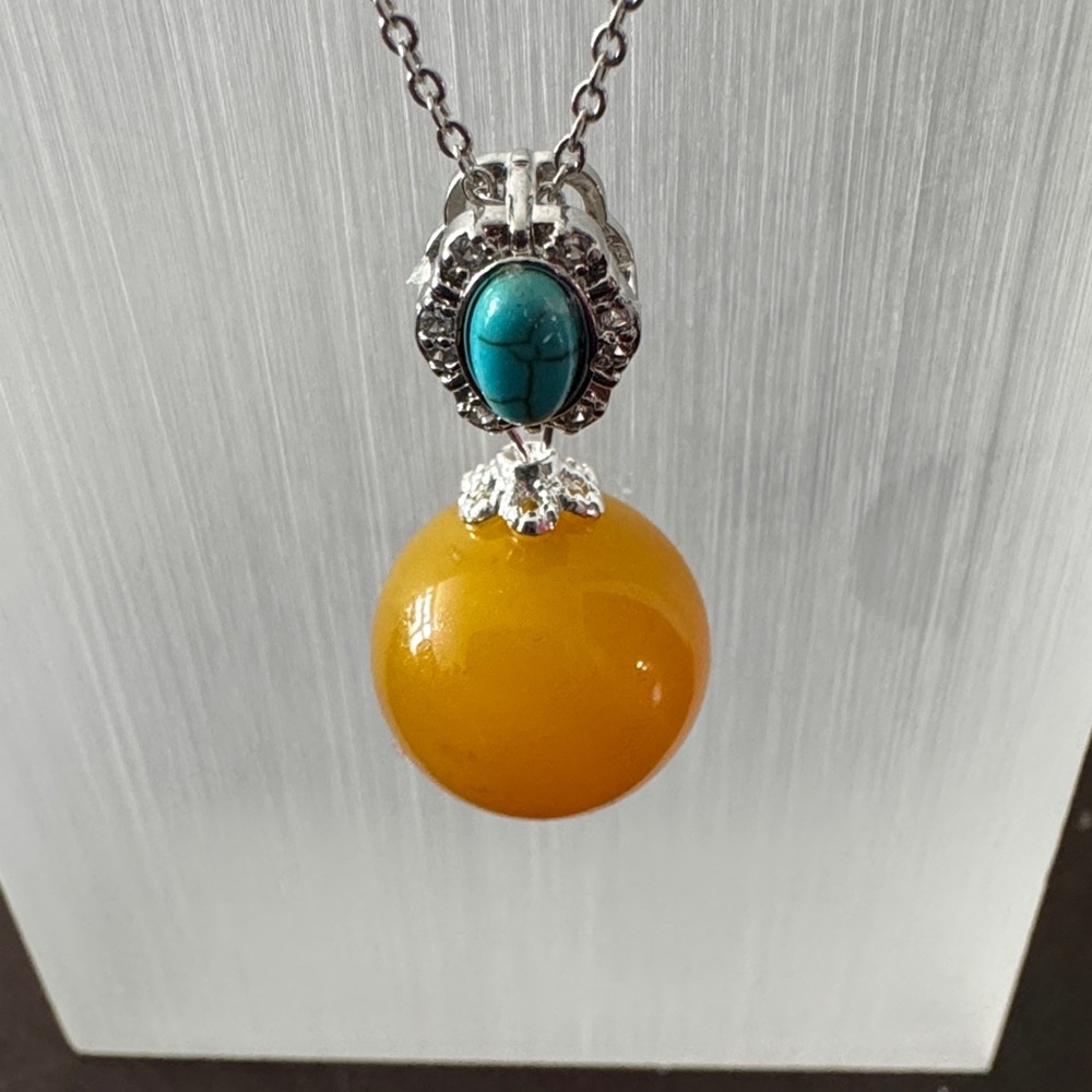 New Silver and Yellow nature Jade Pendant Necklace